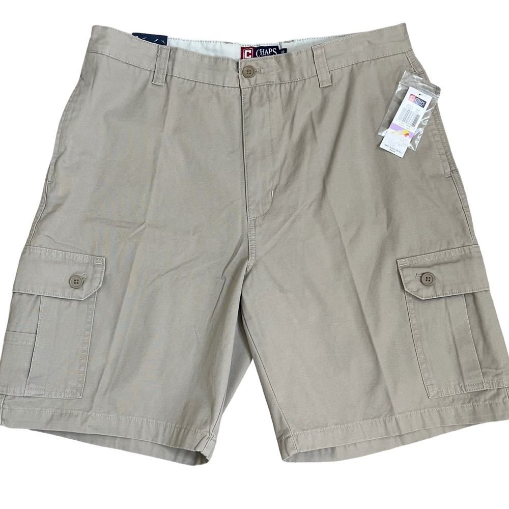 Chaps Mens Khaki Cargo Shorts 38" Tan Cotton Utility Chino Work 10" Inseam NEW